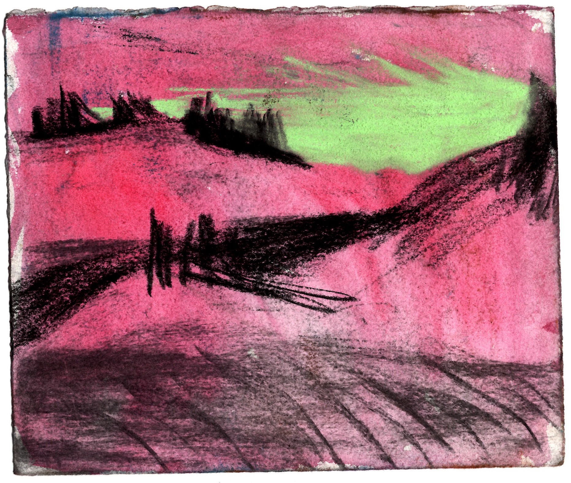 Beach Sunrise Pea Island, 5x7_, ink, charcoal and pastel on watercolor paper, 2026, AVAILABLE